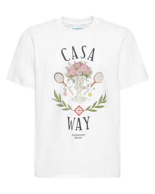 CASABLANCA White Casa Way Print Organic Cotton T-shirt for men