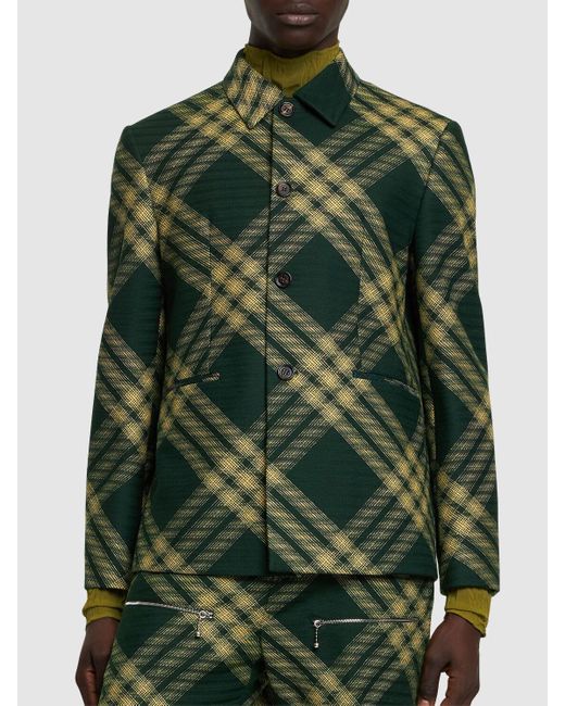 Veste décontractée en laine à carreaux Burberry pour homme en coloris Green