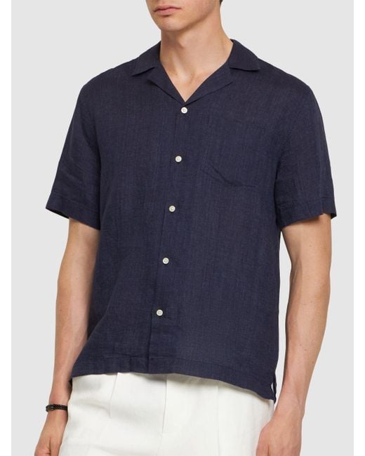 Frescobol Carioca Blue Angelo Linen Bowling Shirt for men