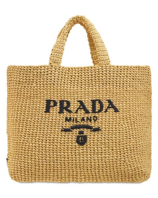 Borsa Shopping In Paglia Con Logo di Prada in Metallizzato | Lyst