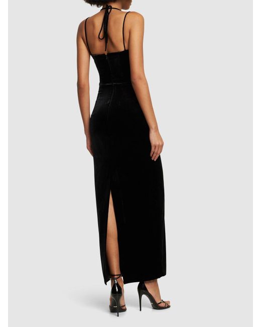 Alessandra Rich Black Velvet Embellished Cutout Long Dress
