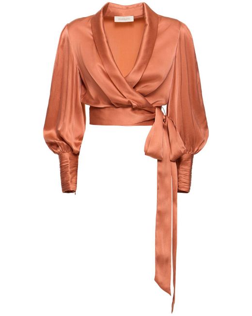Zimmermann Orange Silk Wraparound Blouse