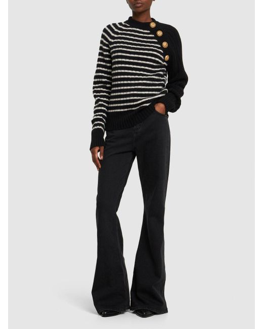 Balmain Black Striped Button-detail Sweater
