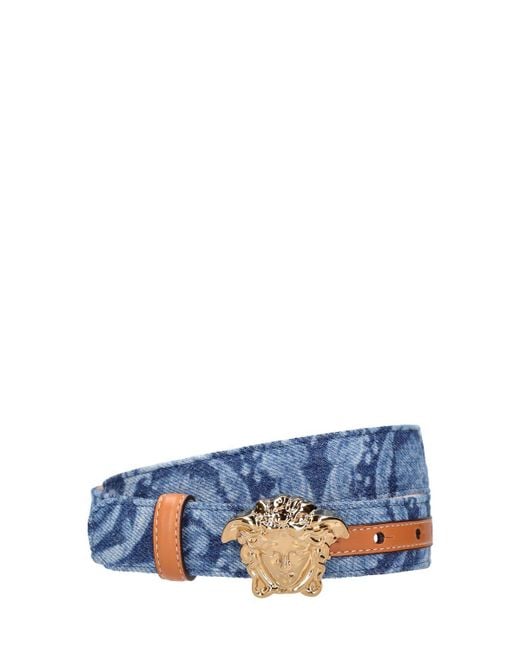 Cinturón de denim 30mm Versace de color Blue