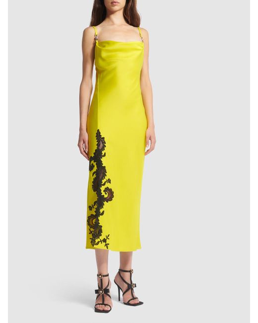 Versace Yellow Satin & Lace Midi Dress