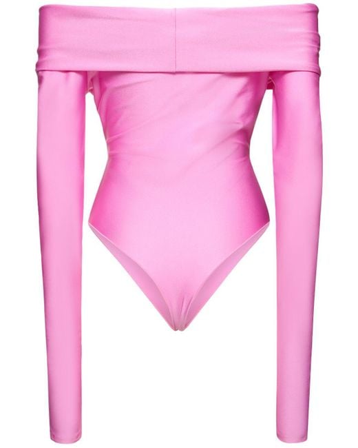ANDAMANE Pink Kendall Off The Shoulder Lycra Bodysuit