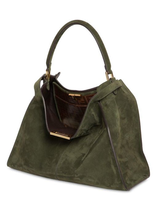 Fendi Peekaboo Lite Suede Bag W Logo in Green Lyst Canada