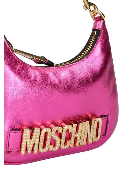 Moschino Pink Laminated Leather Top Handle Bag