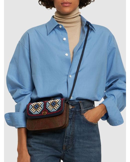 Etro Blue Mini Essential Studded Shoulder Bag