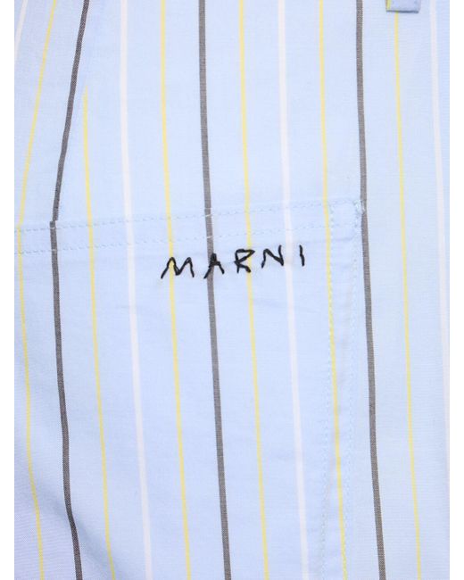 Marni Blue Striped Cotton Poplin Mid Waist Pants