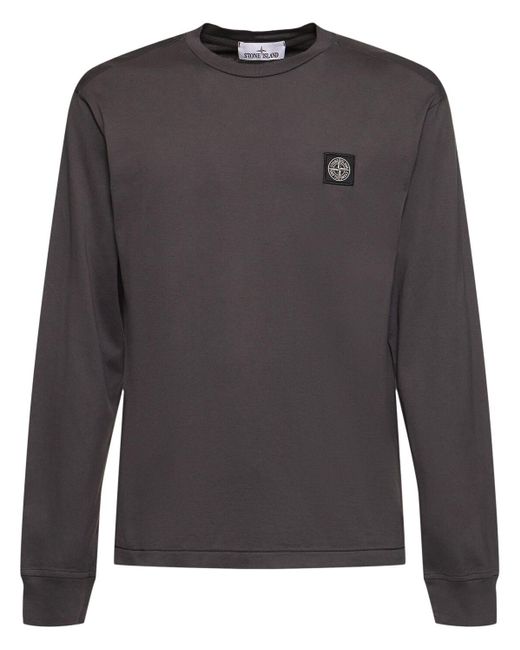 Homme T-Shirt Manches Longues En Coton, Col Rond Stone Island pour homme en coloris Gray