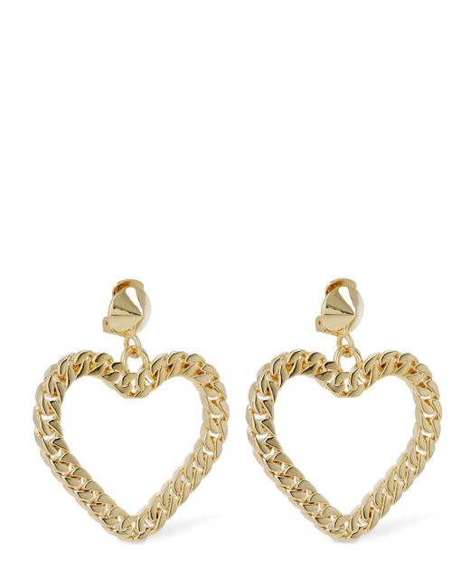 Moschino Metallic Heart Clip-On Pendant Earrings