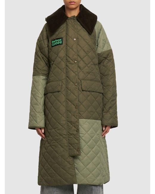 Barbour Green X Ganni Quilted Burghley Jacket