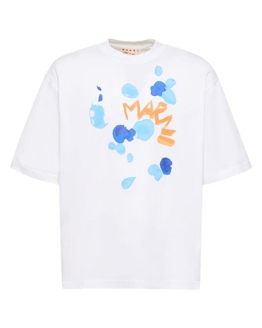 Marni White Flower Print Cotton Jersey Loose T-Shirt for men