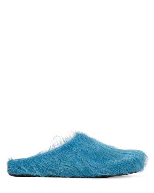 Marni Blue Long Hair Leather Fussbett Sabot Loafers for men