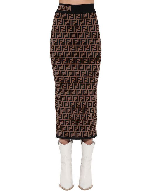 Fendi Brown Logo Printed Knit Skirt