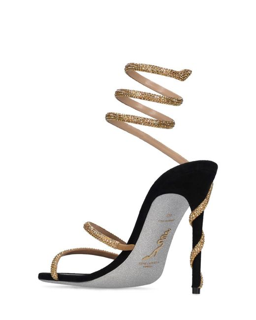 Rene Caovilla 105mm Satin & Crystal High Heel Sandals in Metallic | Lyst