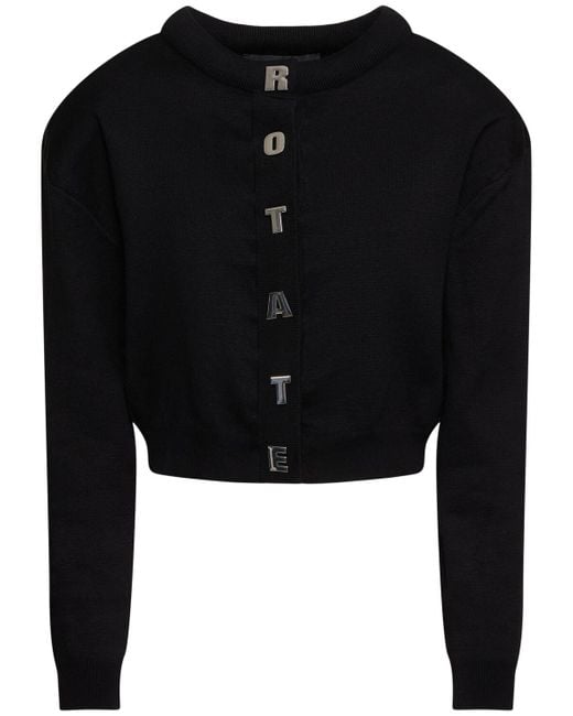 ROTATE BIRGER CHRISTENSEN Black Logo Knit Cotton Cardigan