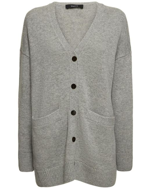Theory Boxy Wool & Cashmere Cardigan in Gray Lyst