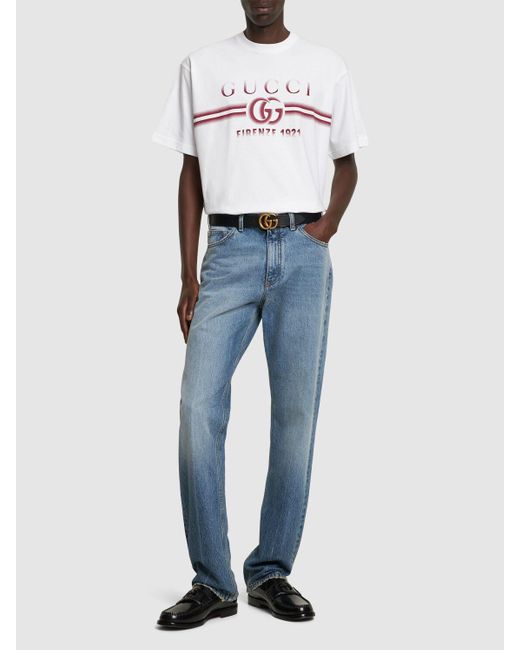 T-shirt in jersey di cotone con stampa di Gucci in White da Uomo
