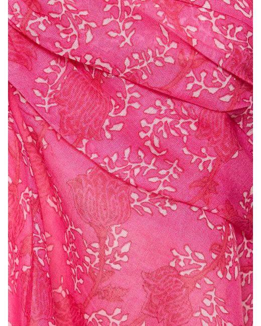 Isabel Marant Pink Gabao Floral Print Cotton Top W/ Ruffles