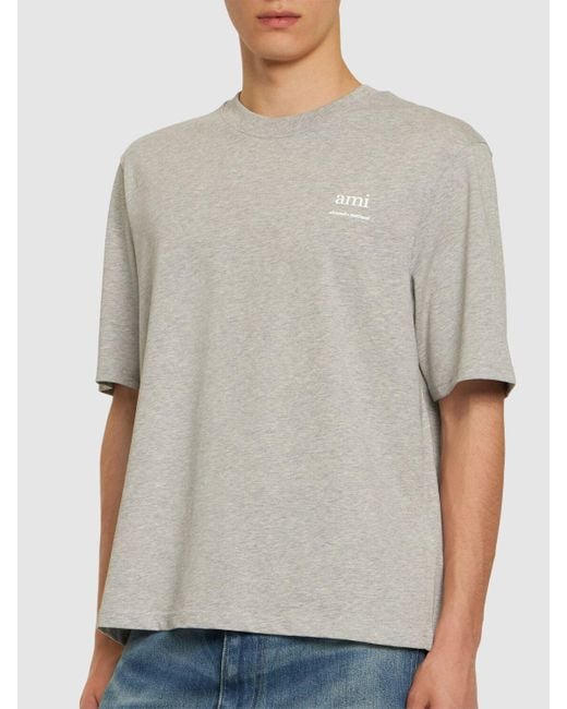Camiseta de algodón con logo AMI de hombre de color Gray