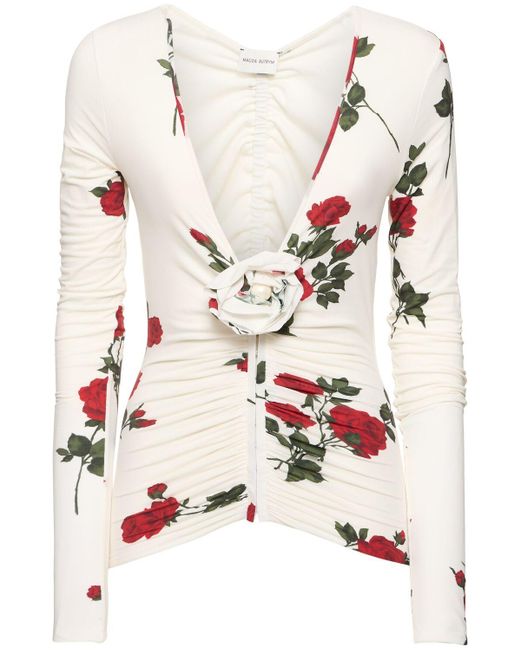 Magda Butrym Natural Rose Printed Jersey Long Sleeve Top