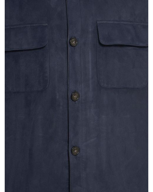 Loro Piana Blue Suede Buttoned Overshirt for men