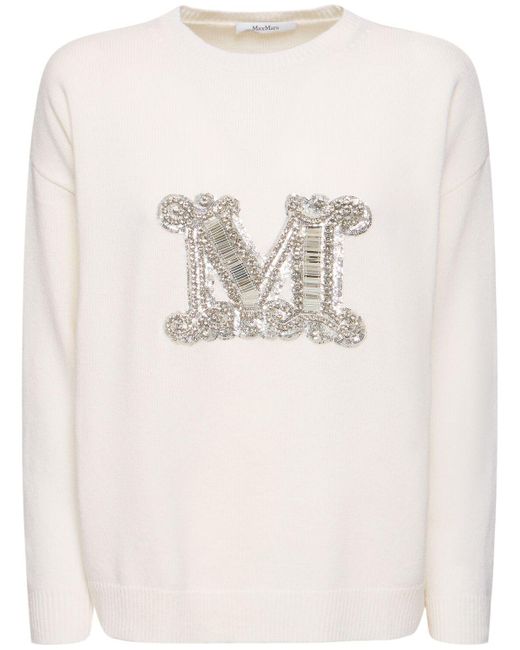 Max Mara Natural Vicolo Wool Knit Logo Sweater