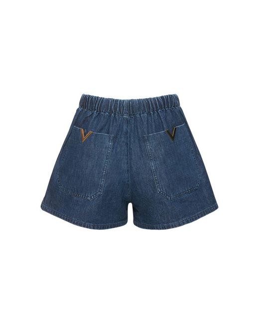 Valentino Blue V Logo Denim Chambray Mini Shorts