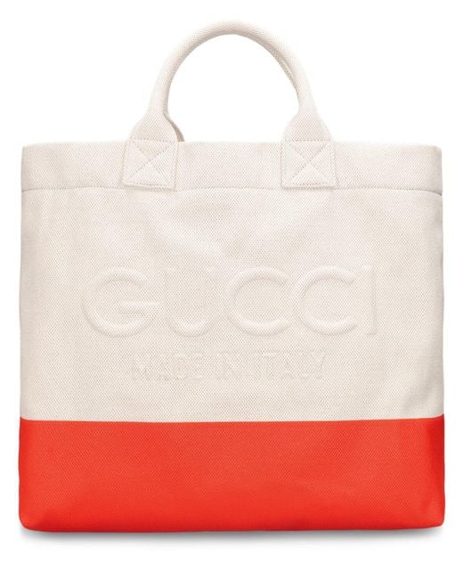 Borsa shopping piccola cabas in cotone bicolor di Gucci in Red da Uomo