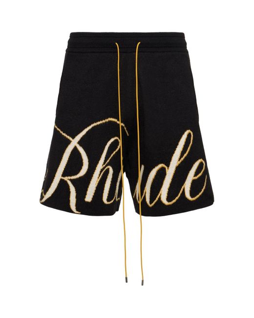 Rhude Black Script Knit Cotton Shorts for men