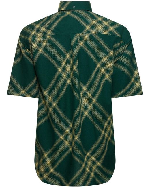 Camicia a maniche corte in lana check di Burberry in Green da Uomo