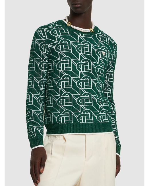 CASABLANCA Green/white Knitted Sweatshirt for Men