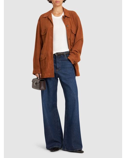 FRAME Blue The Loose Cotton Mid Rise Wide Jeans