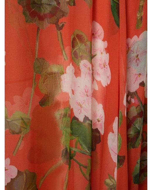 Oscar de la Renta Orange Geranium-print Silk Chiffon Gown
