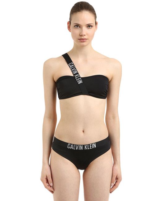 CALVIN KLEIN 205W39NYC Black Logo Strap Bandeau Bikini Top