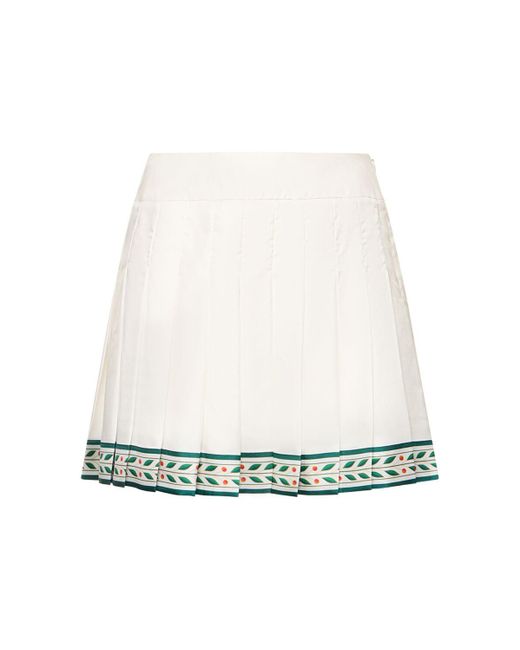 Casablancabrand White Silk Twill Pleated Mini Skirt