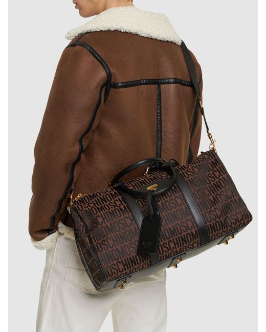 Moschino Logo Nylon Jacquard Duffle Bag in Brown for Men Lyst