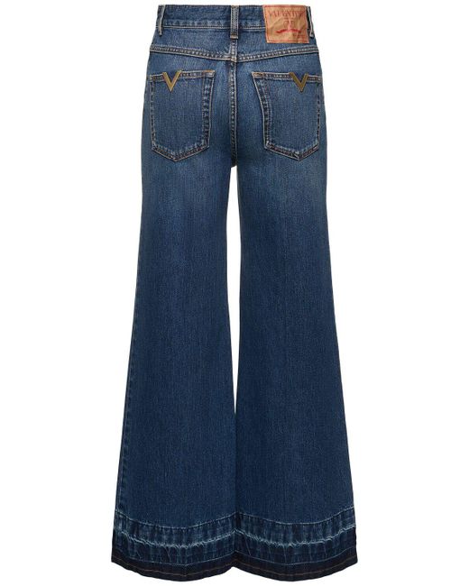 Jeans cropped vita alta in denim di Valentino in Blue