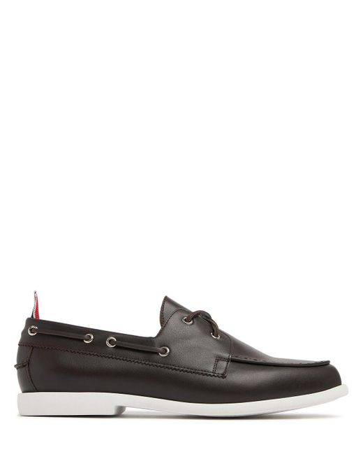 メンズ Thom Browne カーフレザーボートシューズ Gray