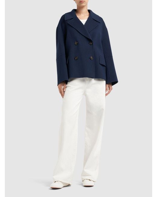 Max Mara Blue Cape Wool Double Breasted Jacket