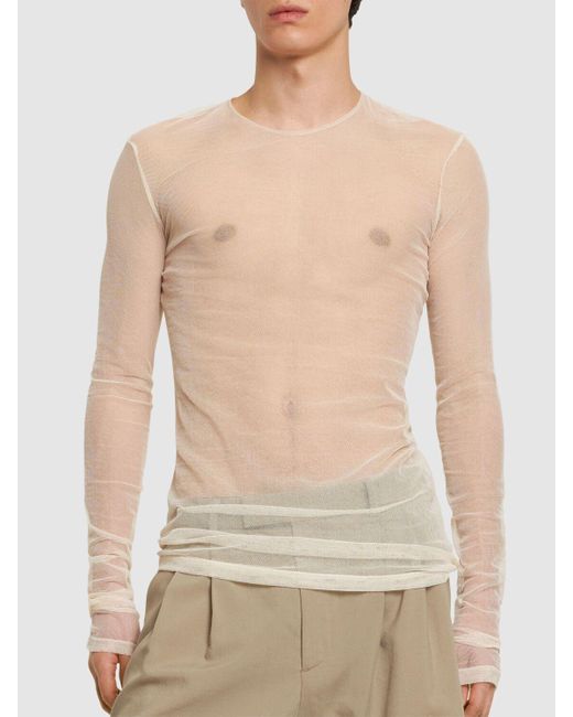 Dolce & Gabbana Natural Tulle Long Sleeve Crewneck T-shirt for men