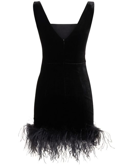 Alessandra Rich Black Velvet Mini Dress With Ostrich Feathers