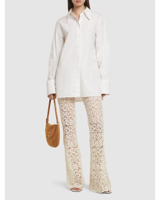Ermanno Scervino White Cotton Blend Lace Flared Pants