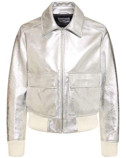 MARINE SERRE Gray Laminated Leather Aviator Jacket for men