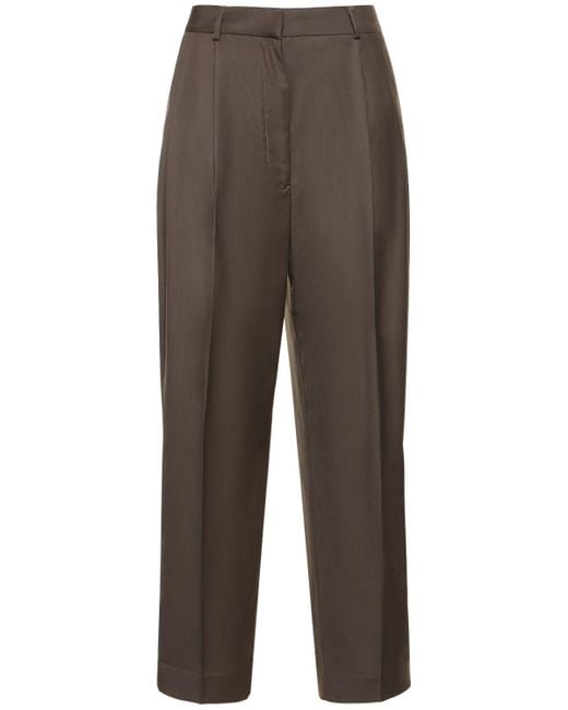Totême  Brown Pleated Cropped Wool Pants