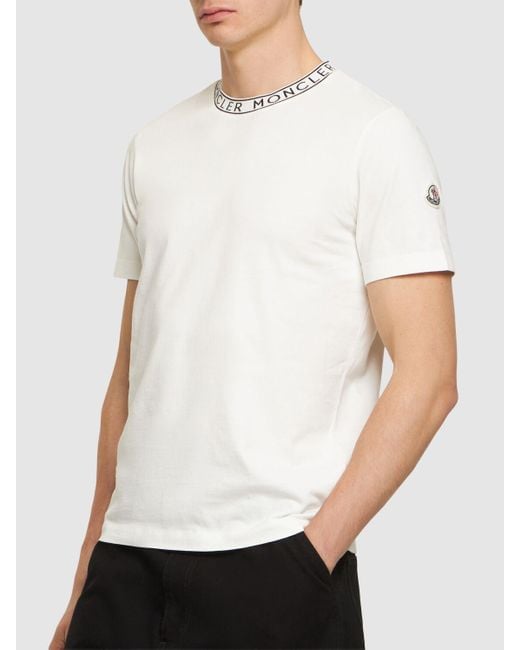 Camiseta de jersey de algodón con logo Moncler de hombre de color White