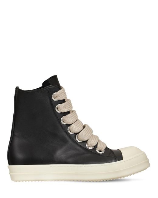 Rick Owens Black Jumbo Laces High Top Leather Sneakers for men