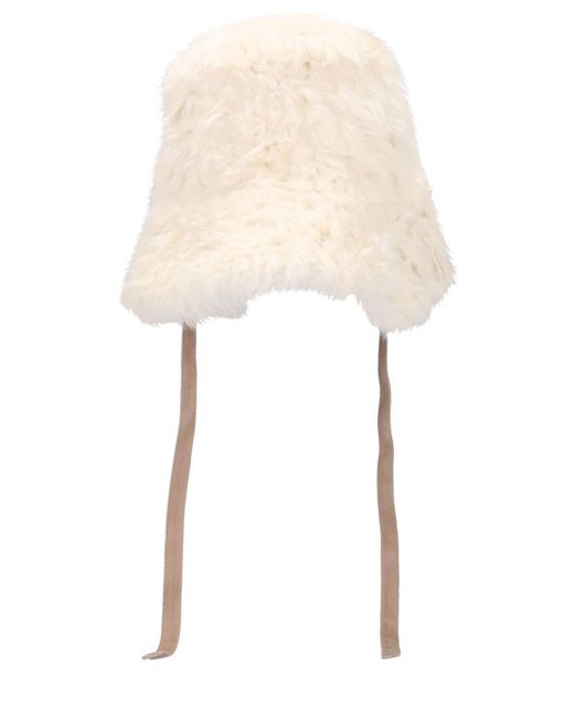 MARINE SERRE White Furry Boonie Shearling Bucket Hat